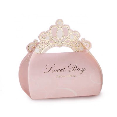 2020 new design creative Korean style wedding candy paper packaging box crown princess shape paper chocolate packing boxes