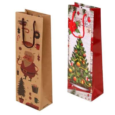 Custom colorful high quality kraft paper packing bag wine paper packing bag for Christmas